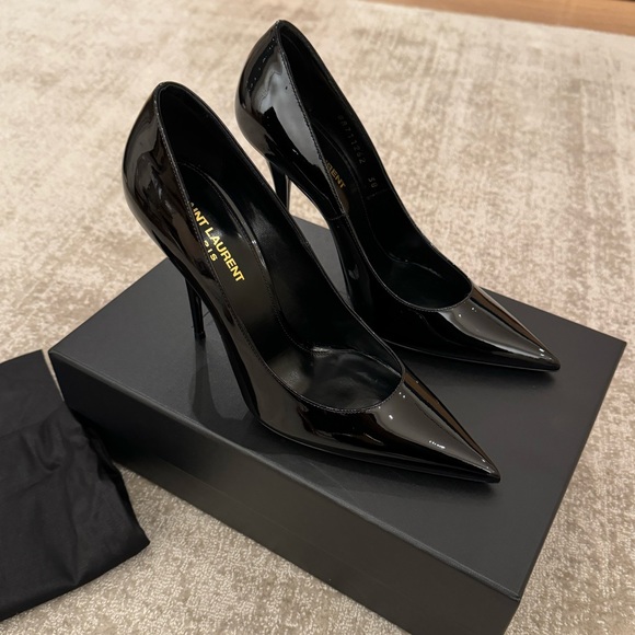 SAINT LAURENT 2023 Marylin 110 Patent Leather Pump Black size 38 - Picture 4 of 12